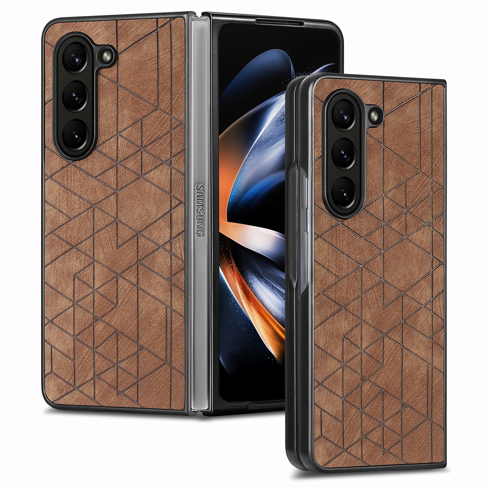For Samsung Galaxy Z Fold5 5G PU Leather Coated PC Phone Case Geometry Imprinted Shockproof Cover For Samsung Galaxy Z Fold5 5G PU Leather Coated PC Phone Case Geometry Imprinted Shockproof Cover